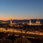 Florence and the Arno at dusk, seen from Piazzale Michelangelo